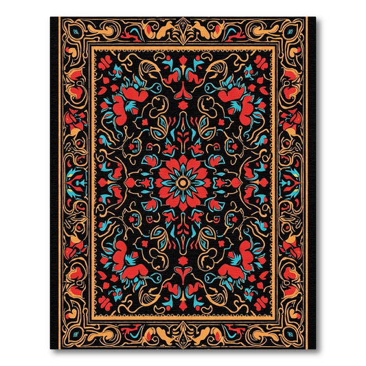 Bold Red Blue Floral Medallion Artwork Rug