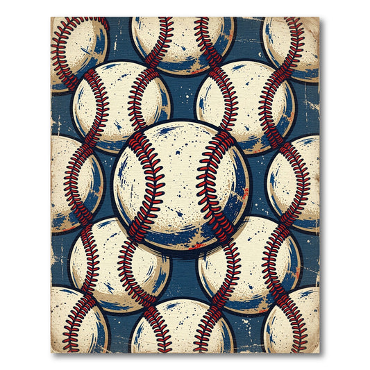 Vintage Distressed Baseball Navy Rug