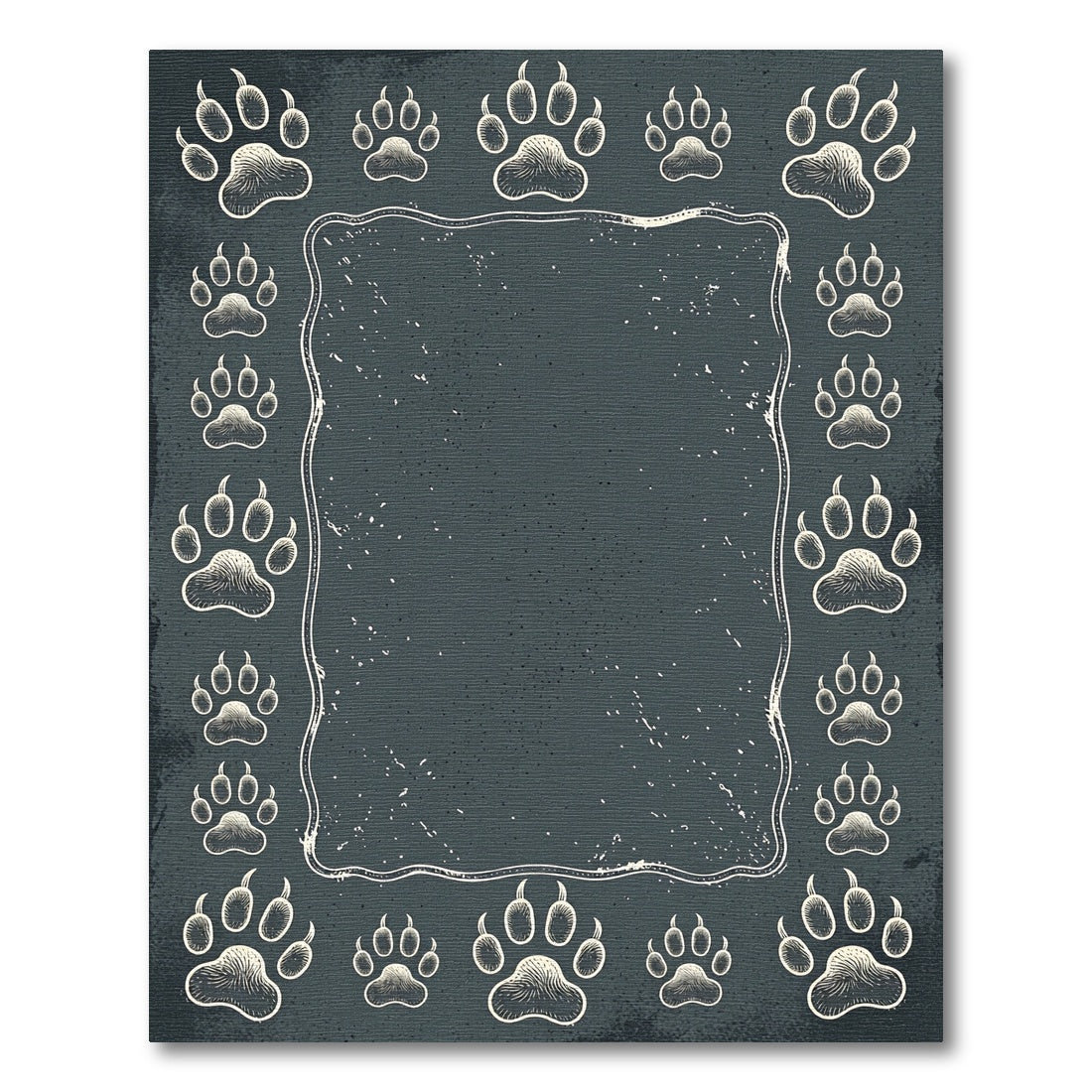 Dark Slate Animal Paw Track Border Rug