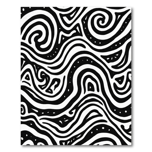 Abstract Black White Swirl Wave Rug