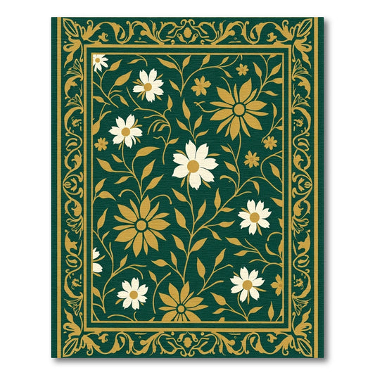 Emerald Golden Floral Vine Border Rug