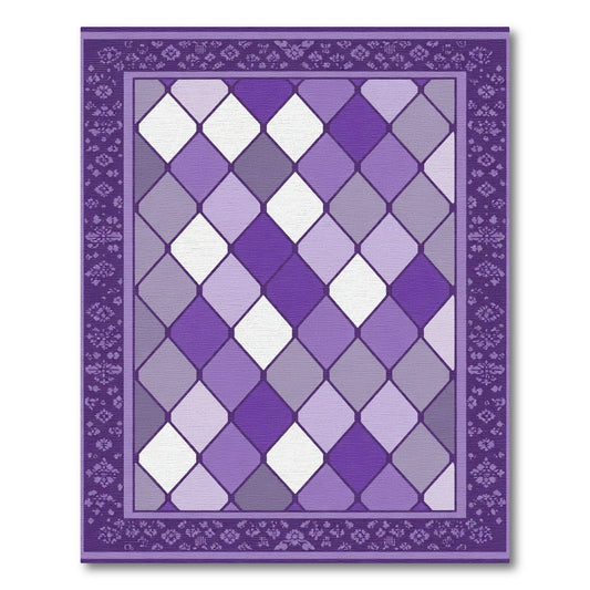 Purple Diamond Bordered Geometric Rug