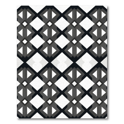 Black White Geometric Diamond Lattice Rug