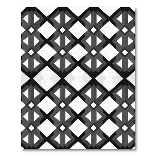 Black White Geometric Diamond Lattice Rug