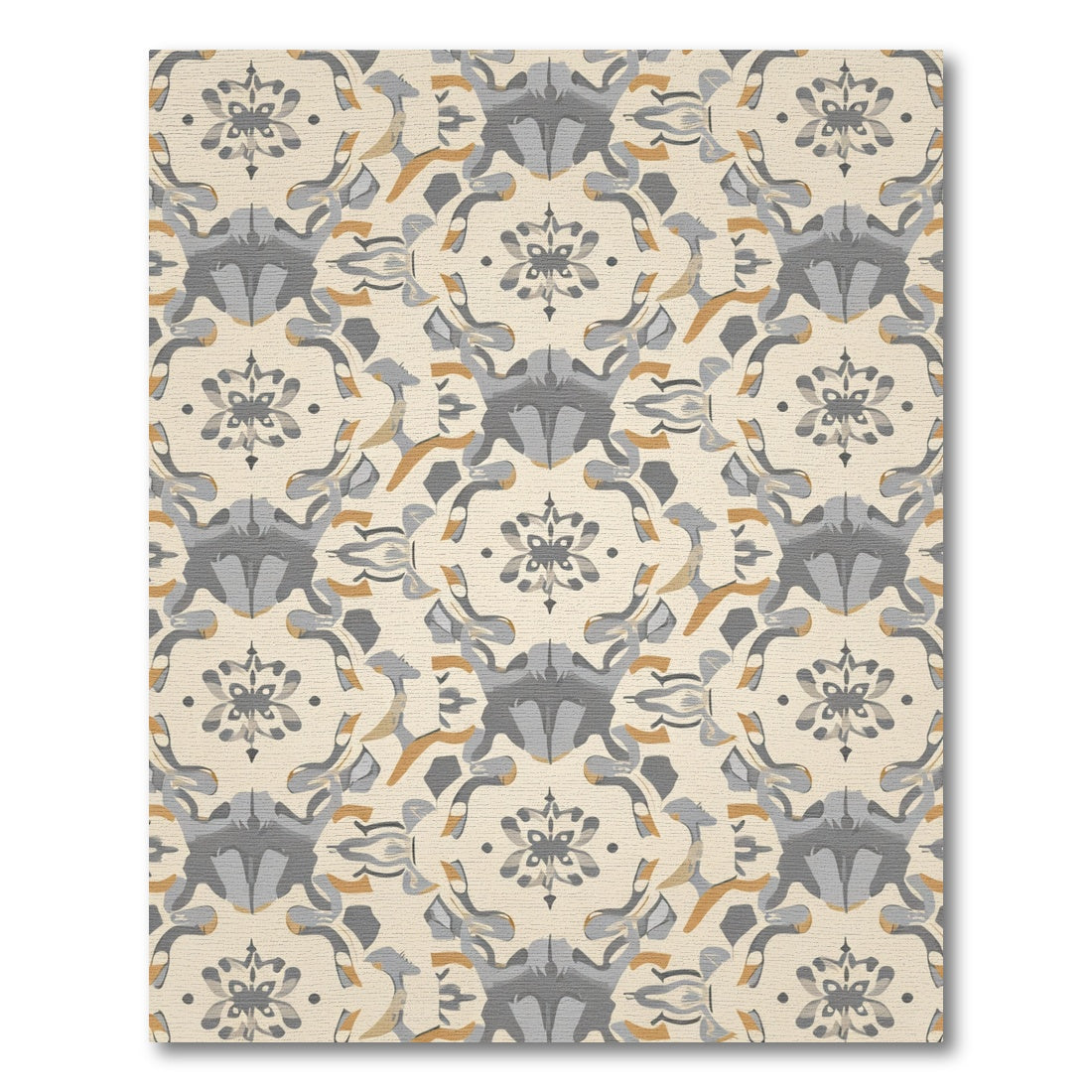 Cream and Gray Stylized Floral Medallion Rug