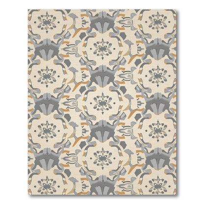 Cream and Gray Stylized Floral Medallion Rug