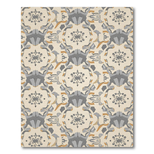 Cream and Gray Stylized Floral Medallion Rug