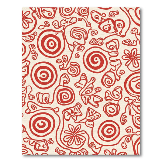 Crimson Floral Swirls Abstract Rug