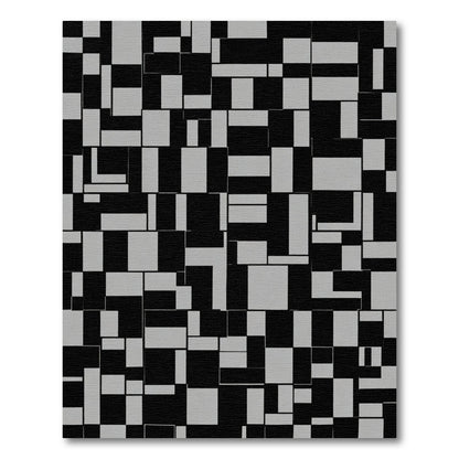 Abstract Black Gray Geometric Mondrian Rug