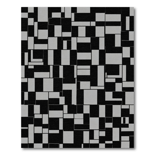 Abstract Black Gray Geometric Mondrian Rug