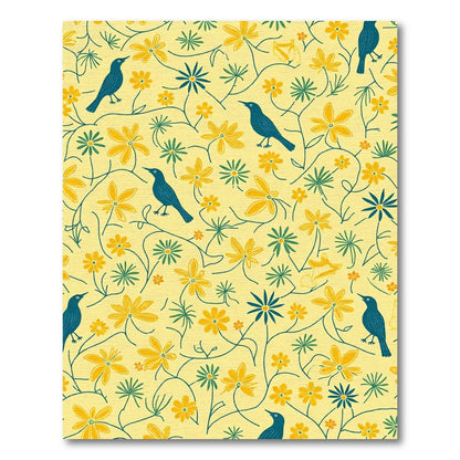 Yellow Blue Bird Floral Vine Rug