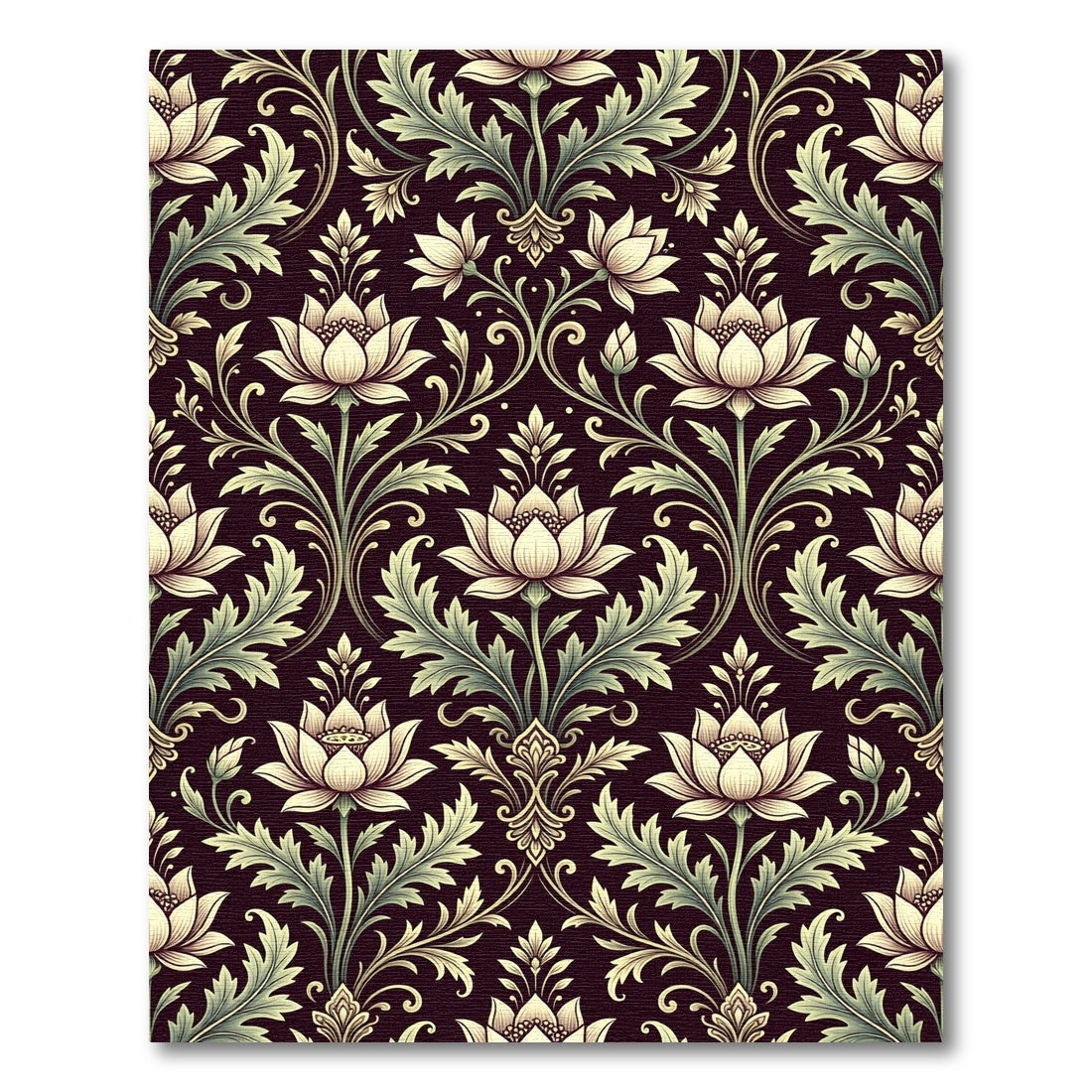 Dark Burgundy Cream Lotus Floral Swirls Rug