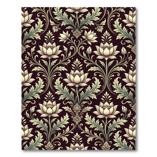 Dark Burgundy Cream Lotus Floral Swirls Rug