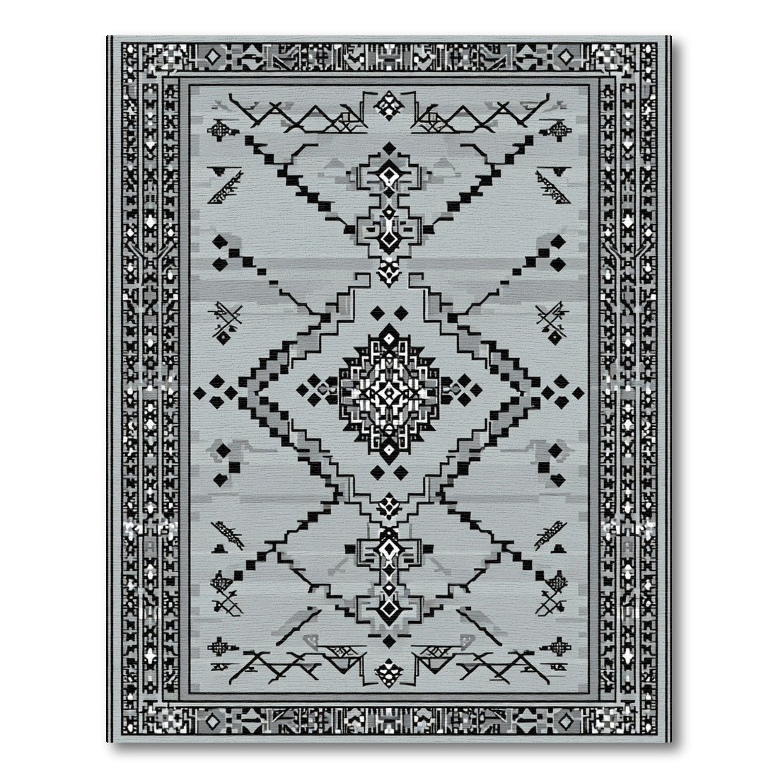 Gray Geometric Tribal Diamond Rug