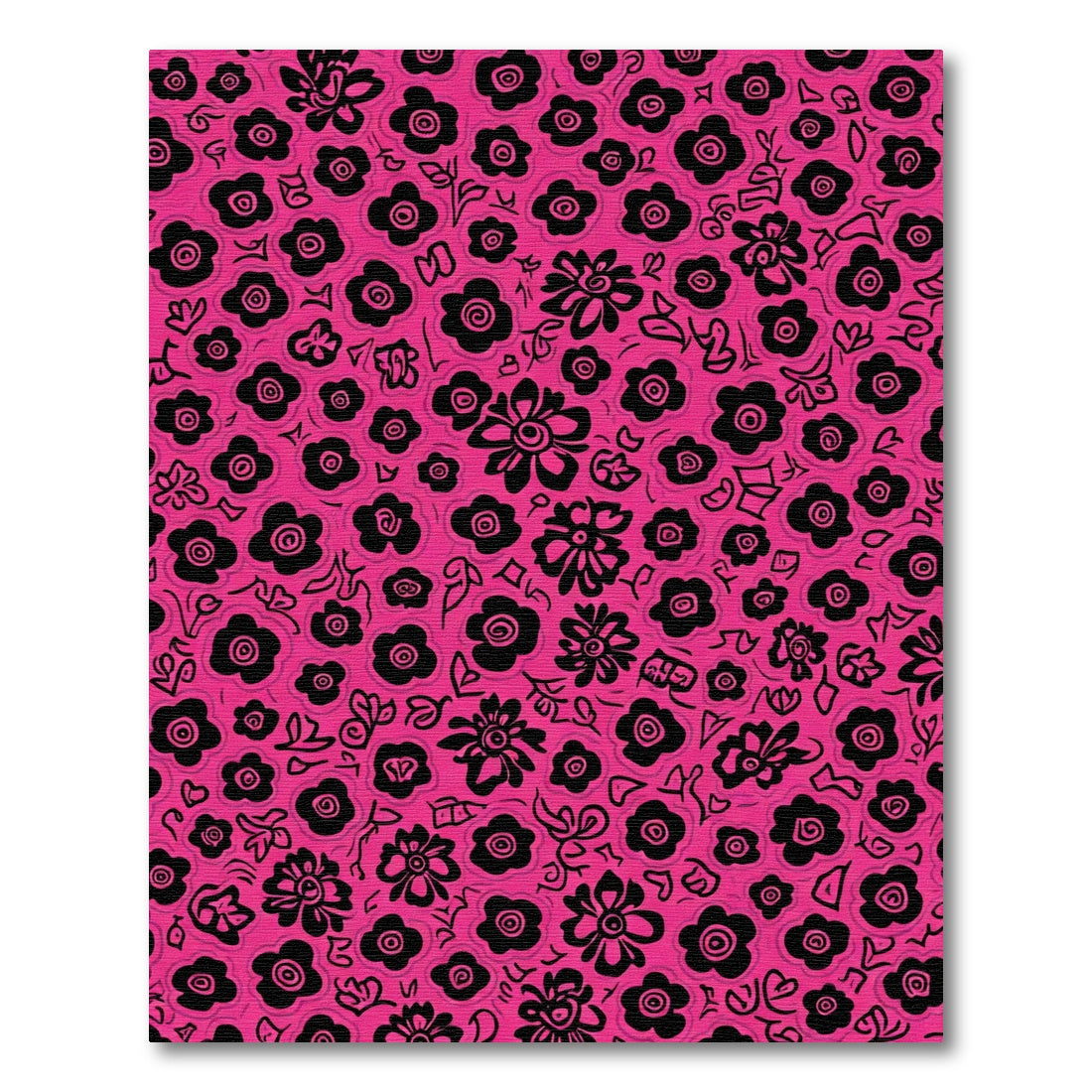 Vibrant Pink Black Floral Bloom Rug