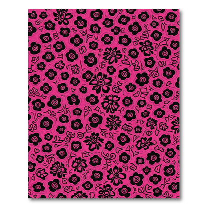 Vibrant Pink Black Floral Bloom Rug