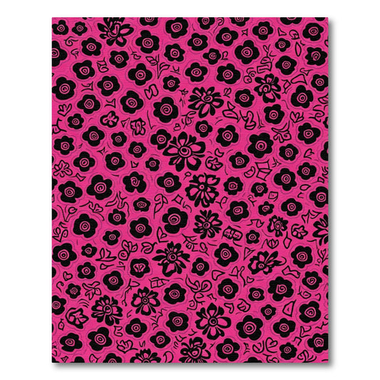 Vibrant Pink Black Floral Bloom Rug
