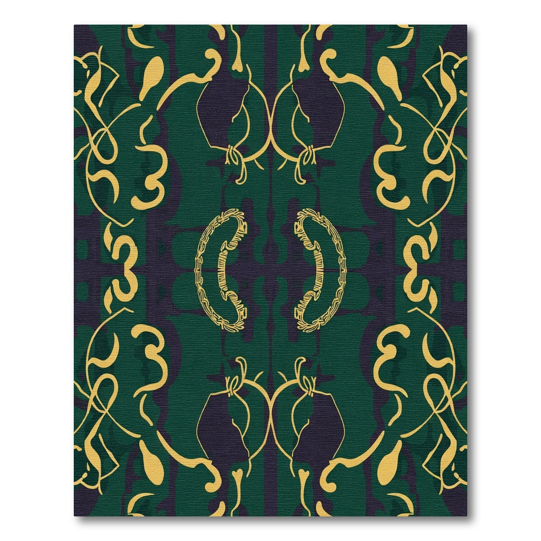 Emerald Gold Abstract Scroll Composition Rug