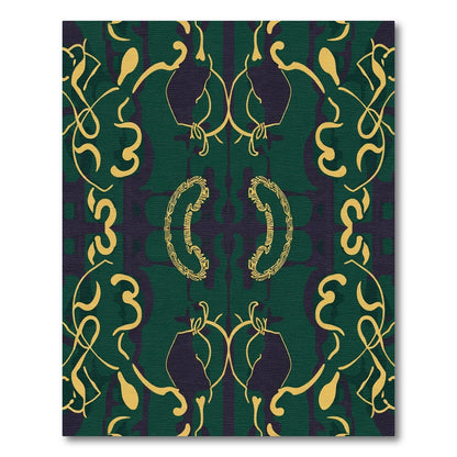 Emerald Gold Abstract Scroll Composition Rug
