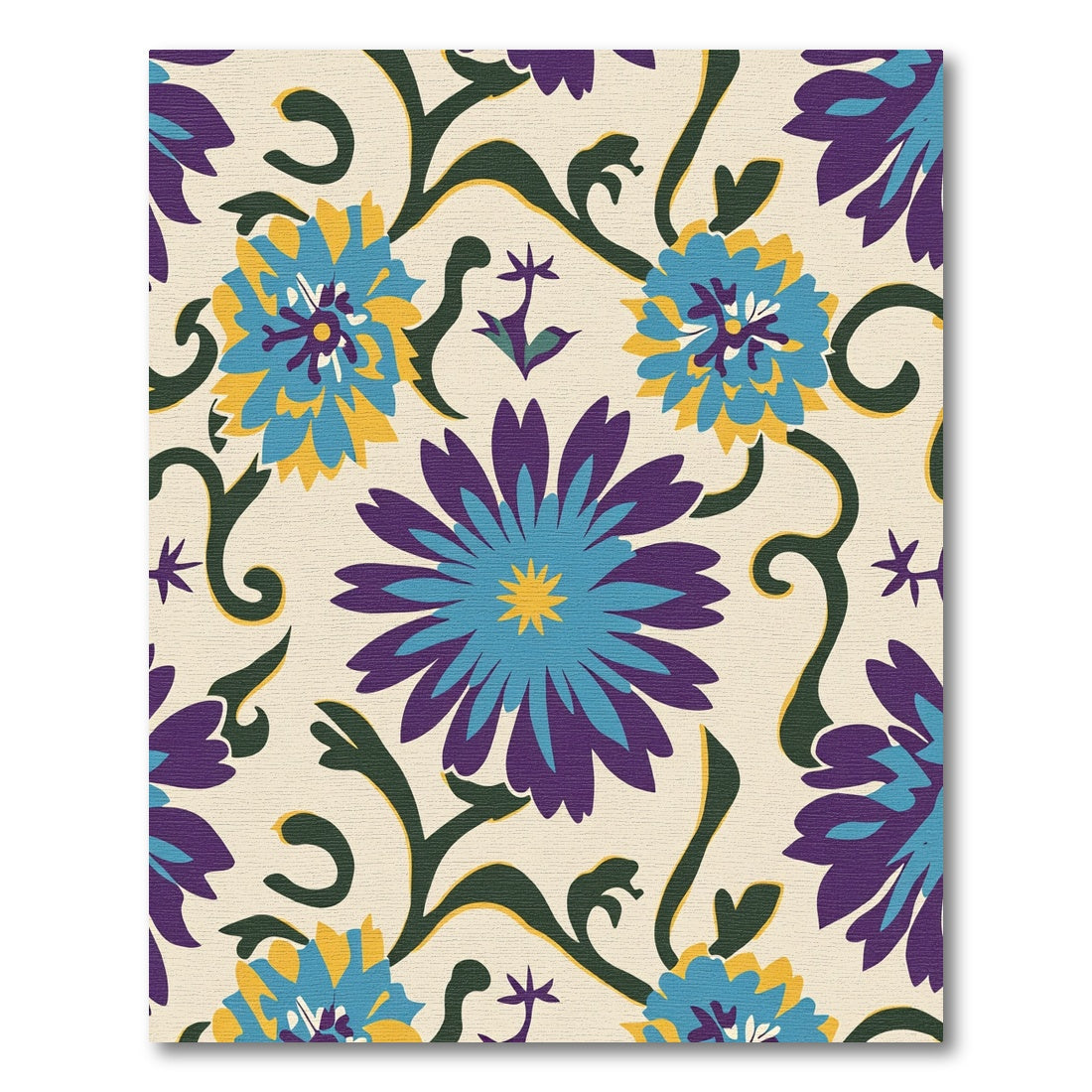 Bold Teal Purple Floral Vine Rug