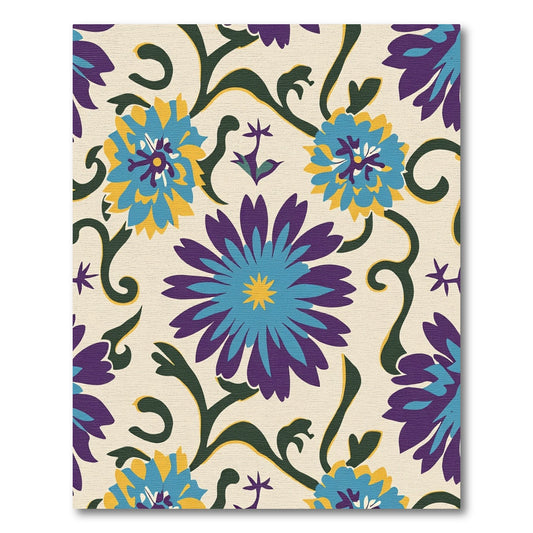 Bold Teal Purple Floral Vine Rug