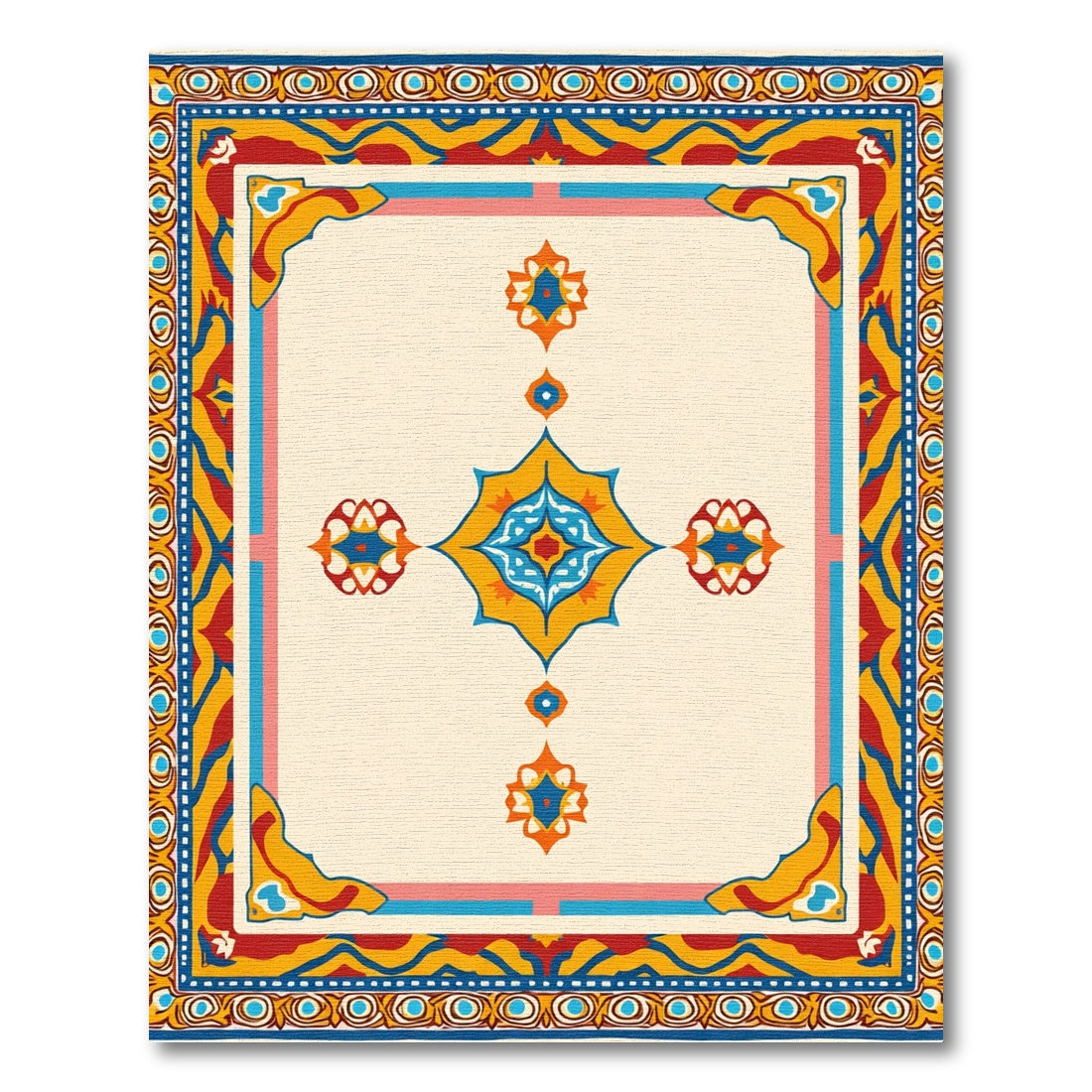 Rich Crimson Yellow Floral Medallion Rug