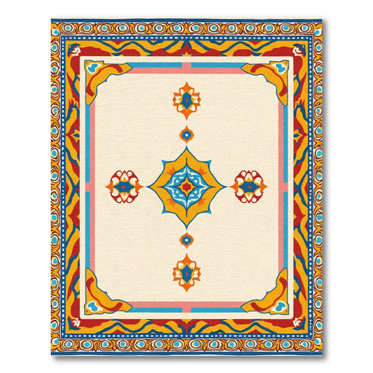 Rich Crimson Yellow Floral Medallion Rug