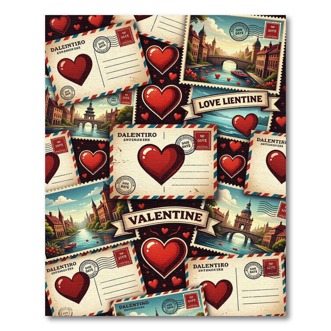Vintage Valentine Heart Postcard Collage Rug