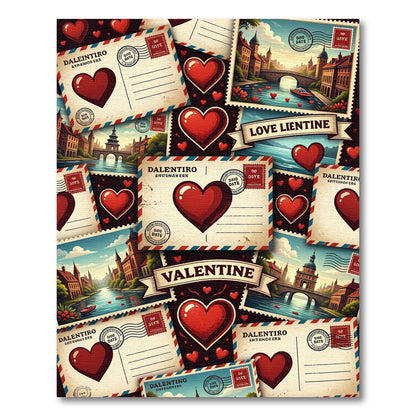 Vintage Valentine Heart Postcard Collage Rug