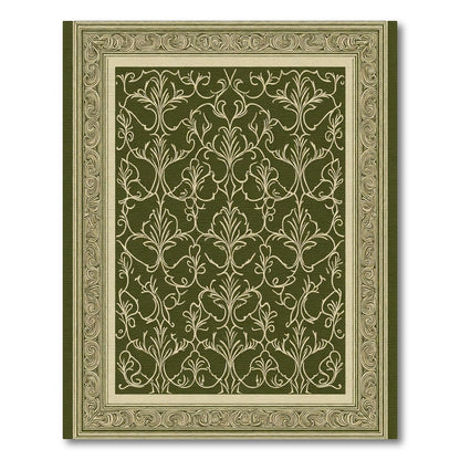Deep Green Swirling Vine Border Rug