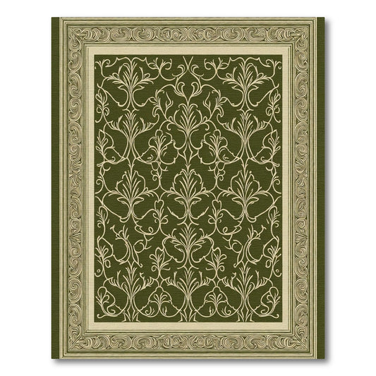 Deep Green Swirling Vine Border Rug