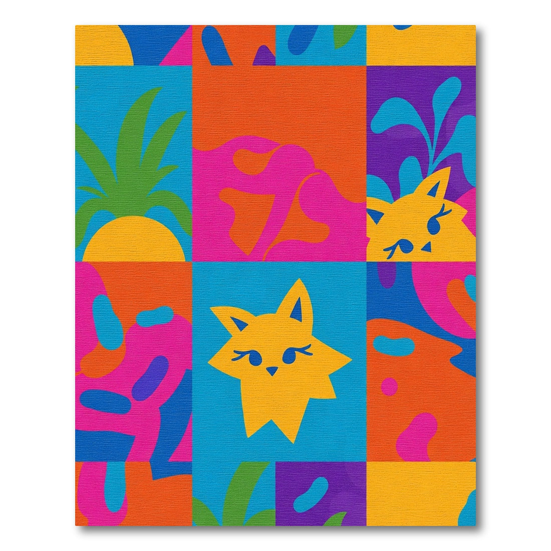 Vibrant Whimsical Yellow Cat Shapes Rug