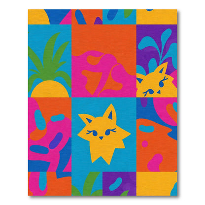 Vibrant Whimsical Yellow Cat Shapes Rug