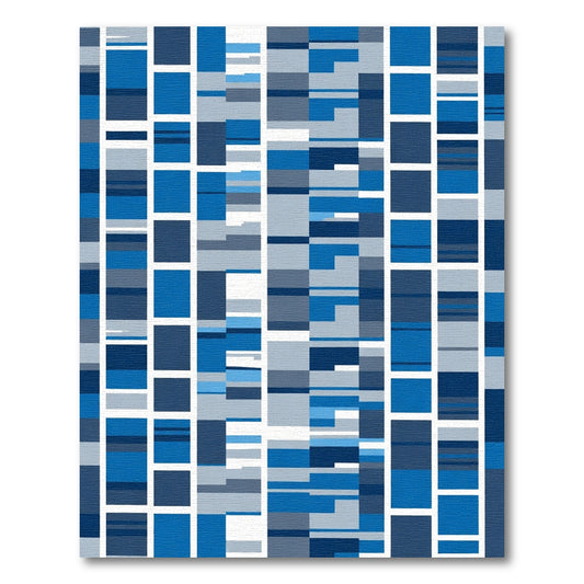 Deep Blue Rectangular Blocks Gradient Rug