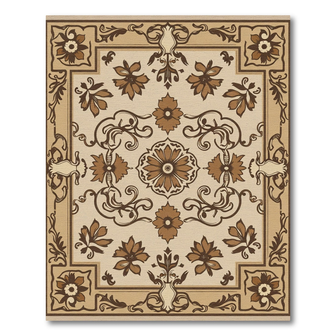 Terracotta Floral Scrollwork Square Rug