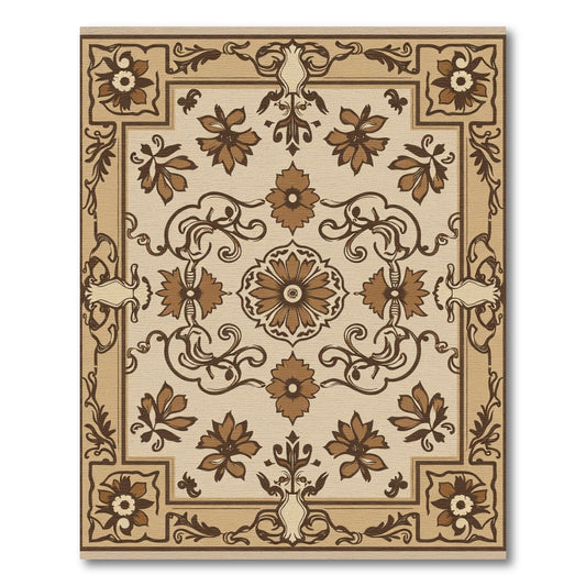 Terracotta Floral Scrollwork Square Rug