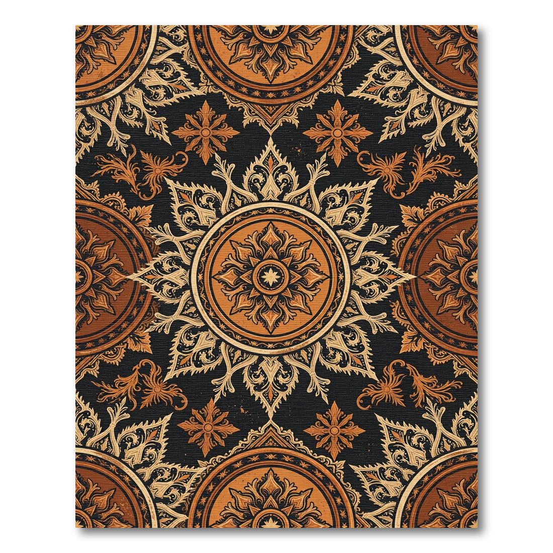 Ornate Terracotta Golden Circular Medallion Rug