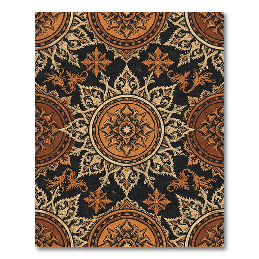 Ornate Terracotta Golden Circular Medallion Rug
