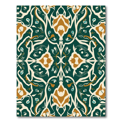 Forest Green Amber Floral Arabesque Rug