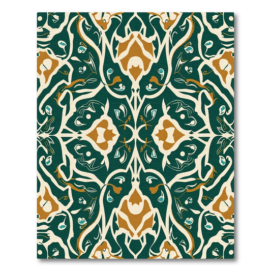 Forest Green Amber Floral Arabesque Rug