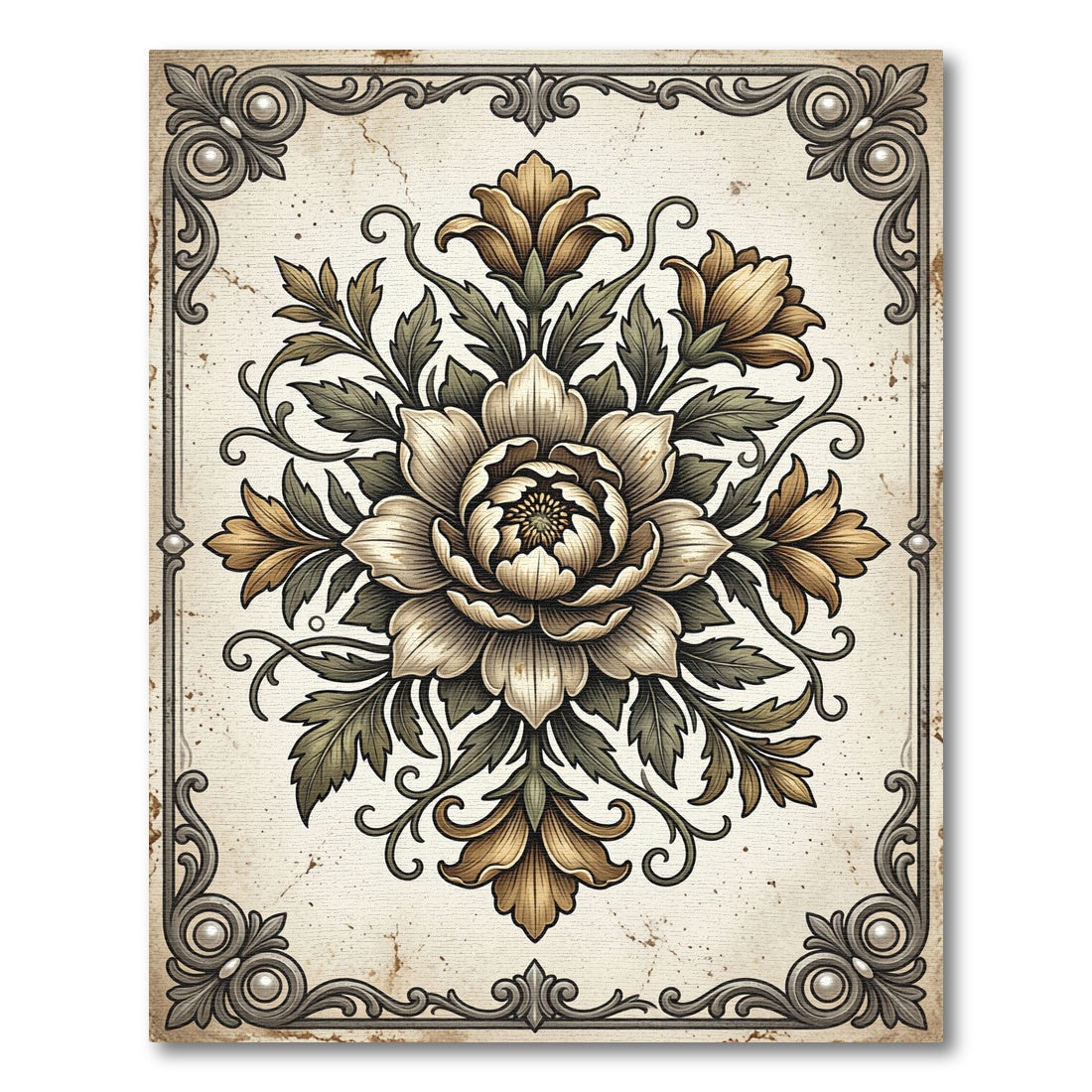 Vintage Golden Floral Ornate Medallion Rug