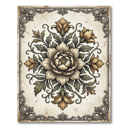 Vintage Golden Floral Ornate Medallion Rug