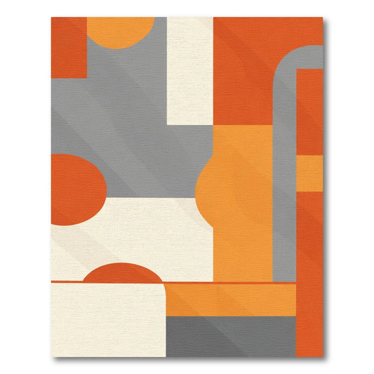 Geometric Orange Cream Gray Blocks Rug