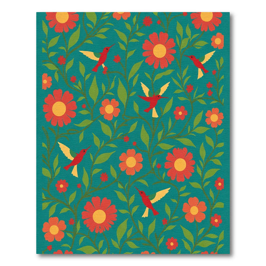 Coral Red Hummingbirds Garden Teal Rug