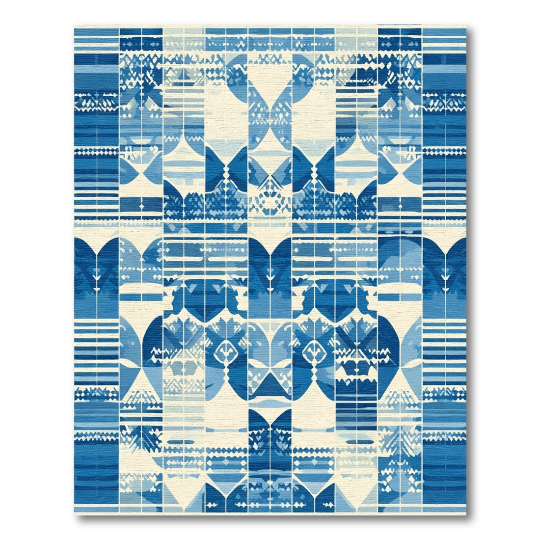 Abstract Blue Geometric Patchwork Rug