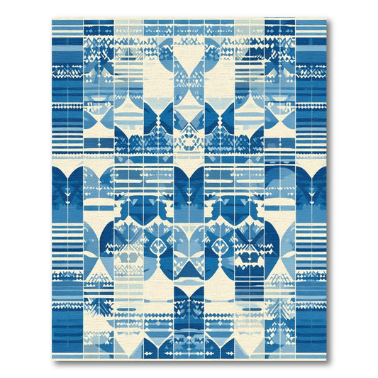 Abstract Blue Geometric Patchwork Rug