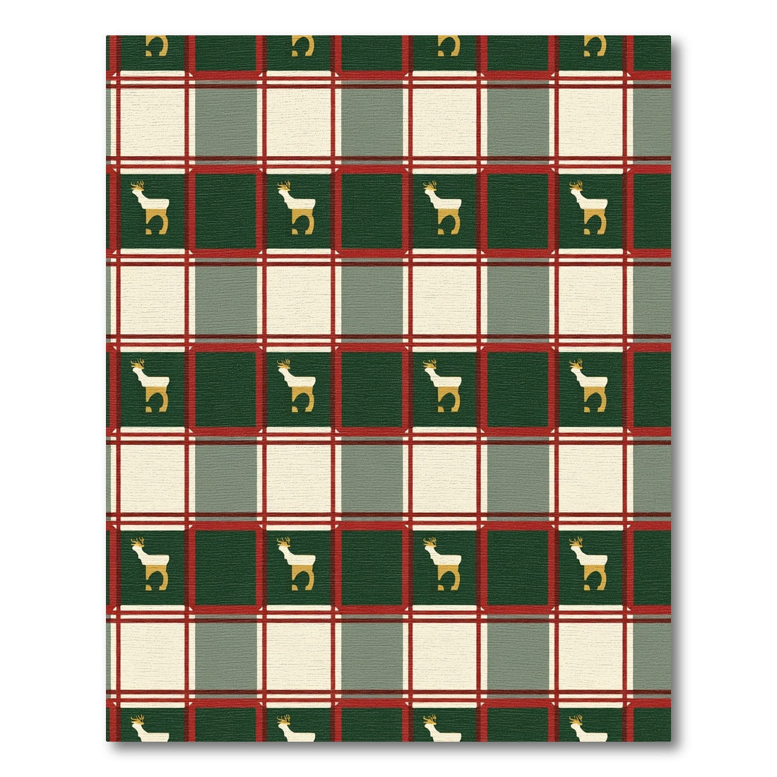 Festive Red Green Plaid Reindeer Rug