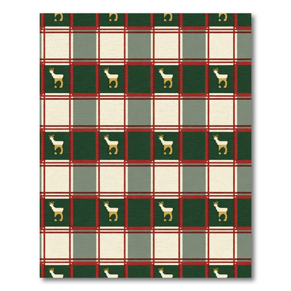 Festive Red Green Plaid Reindeer Rug