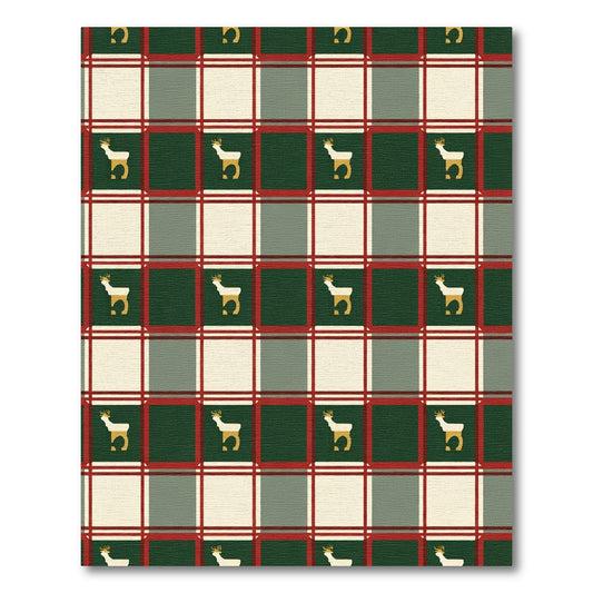 Festive Red Green Plaid Reindeer Rug