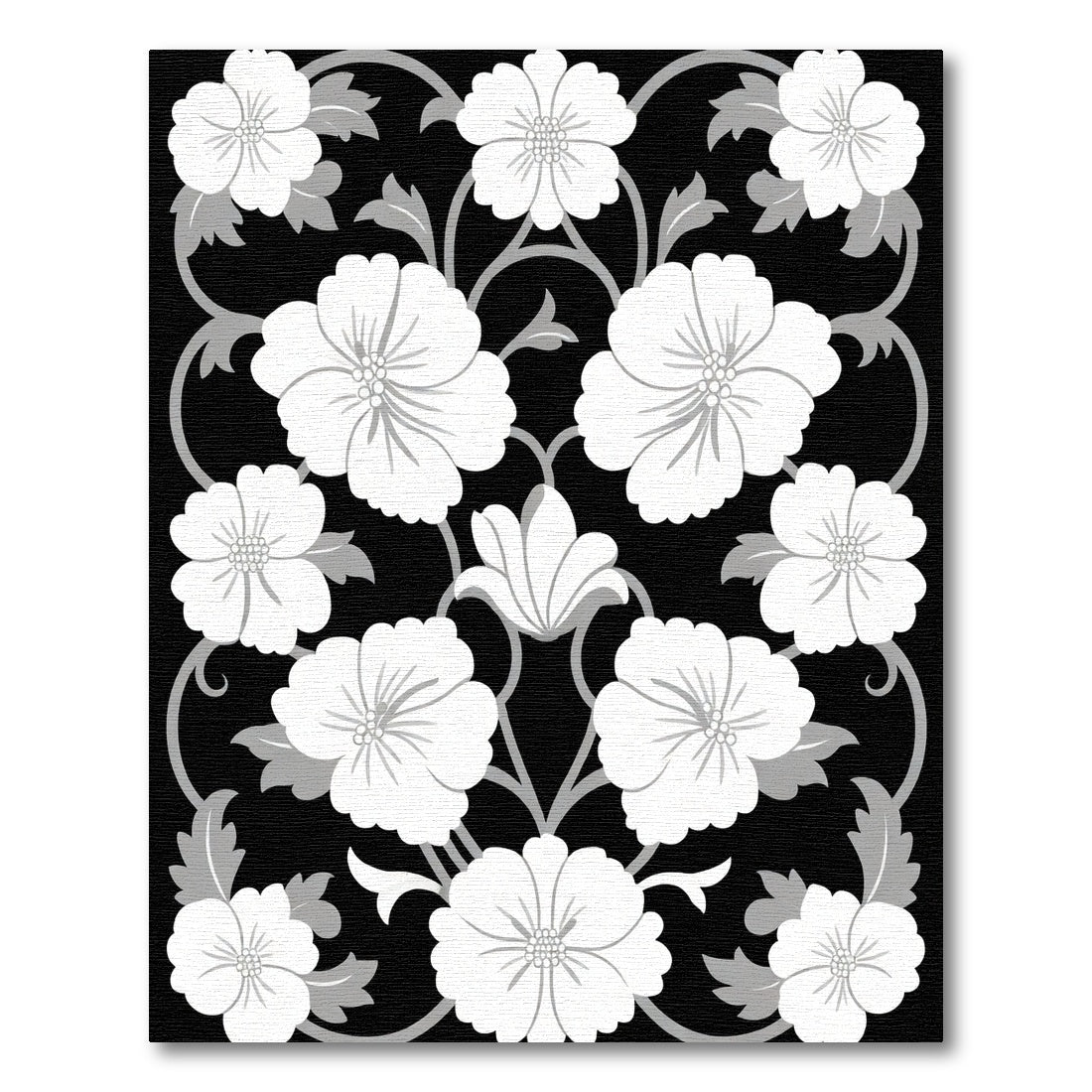 Black And White Floral Scroll Rug